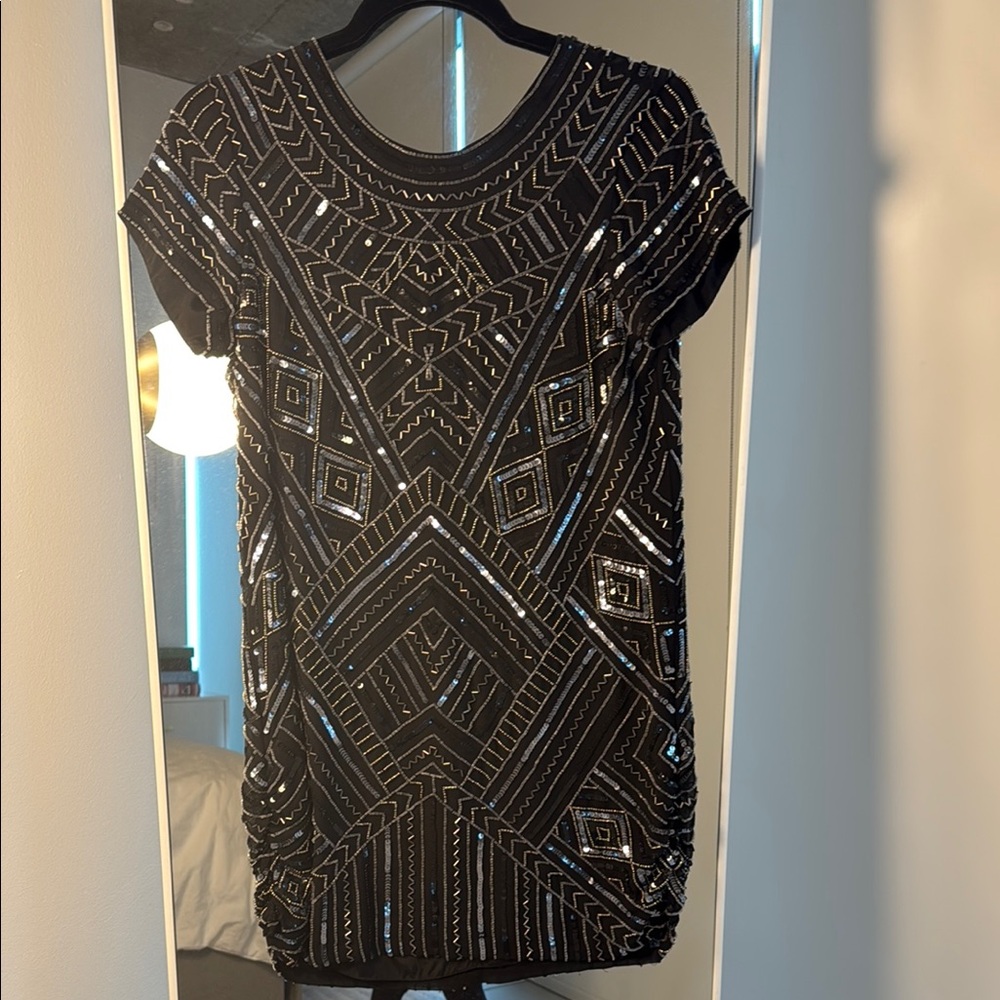 PARKER SMALL Black and Silver Sequin Dress